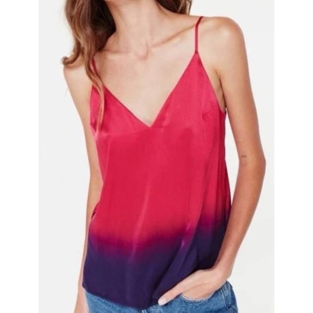 CAMI NYC Silk Ombre Dip Dye Camisole V-Neck Spaghetti Strap Tank Top Pink Purple